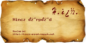 Hincz Árpád névjegykártya